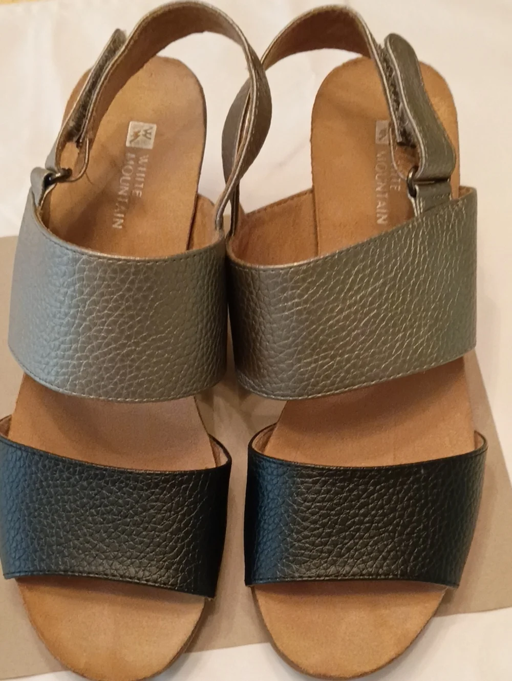 White Mountain Gray and Black Leather Slingback Sandals